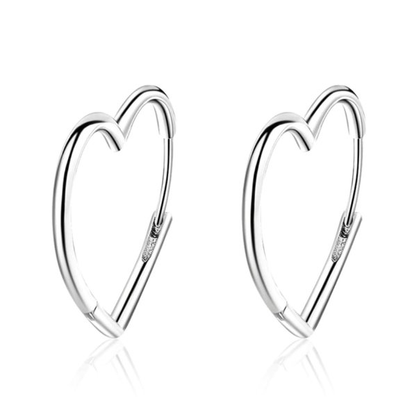 925 Silver Love Heart Hoop Earrings - Picture 12 of 12